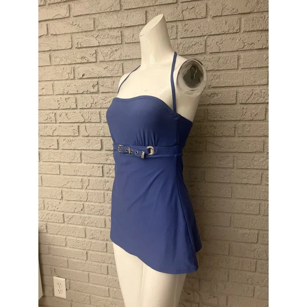 Michael Kors Women Blue Bandeau One Piece With Buckle Detail Swimwear Size 4